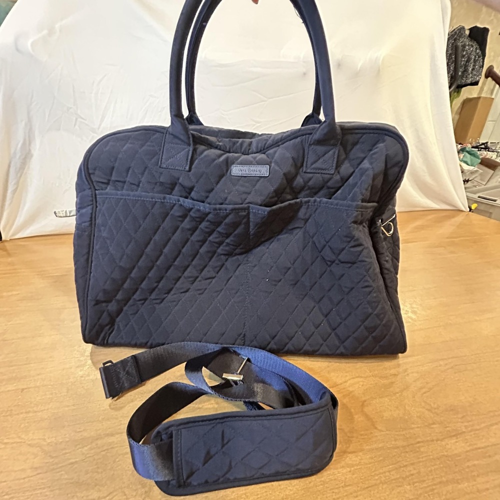 Vera Bradley Blue 22" Quilted Duffel Bag Microfiber Travel Carry On Soft Case
